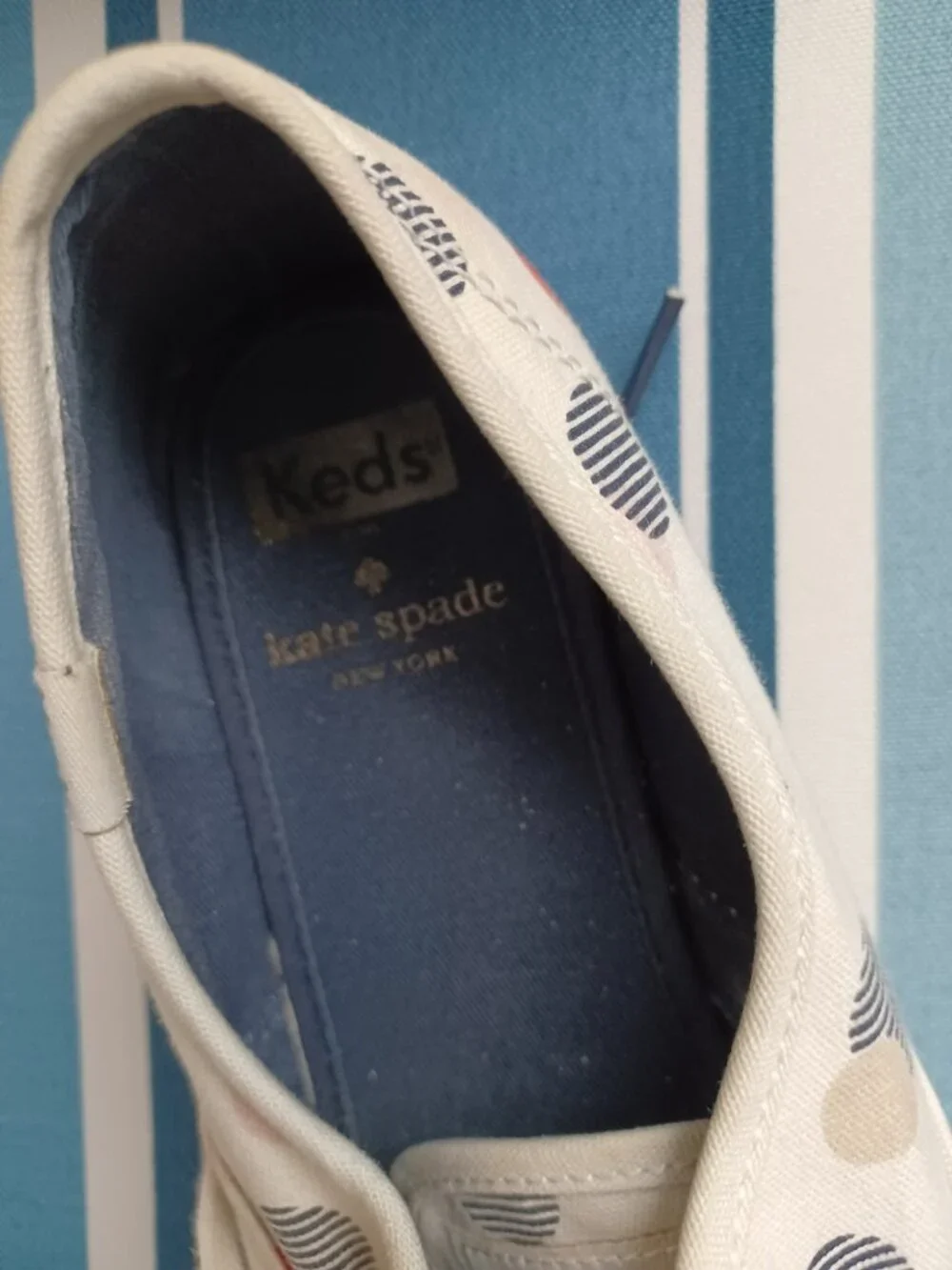 AUTH. KATE SPADE POLKA-A-DOT CANVAS TENNIS/SHOES/SNEAKERS SIZE 8